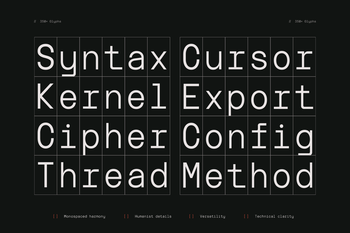 Interval Modern Grid Perfect Monospace Font Character Map