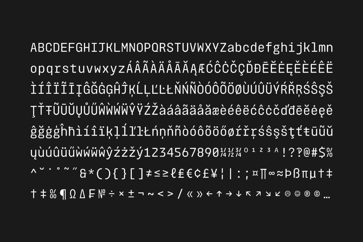 Monoblock - A Modern Variable Mono Font Character Map