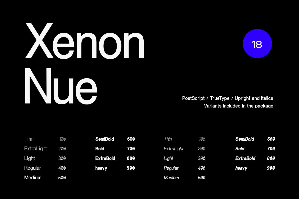 Xenon Nue - A premium sans-serif font family Font Character Map