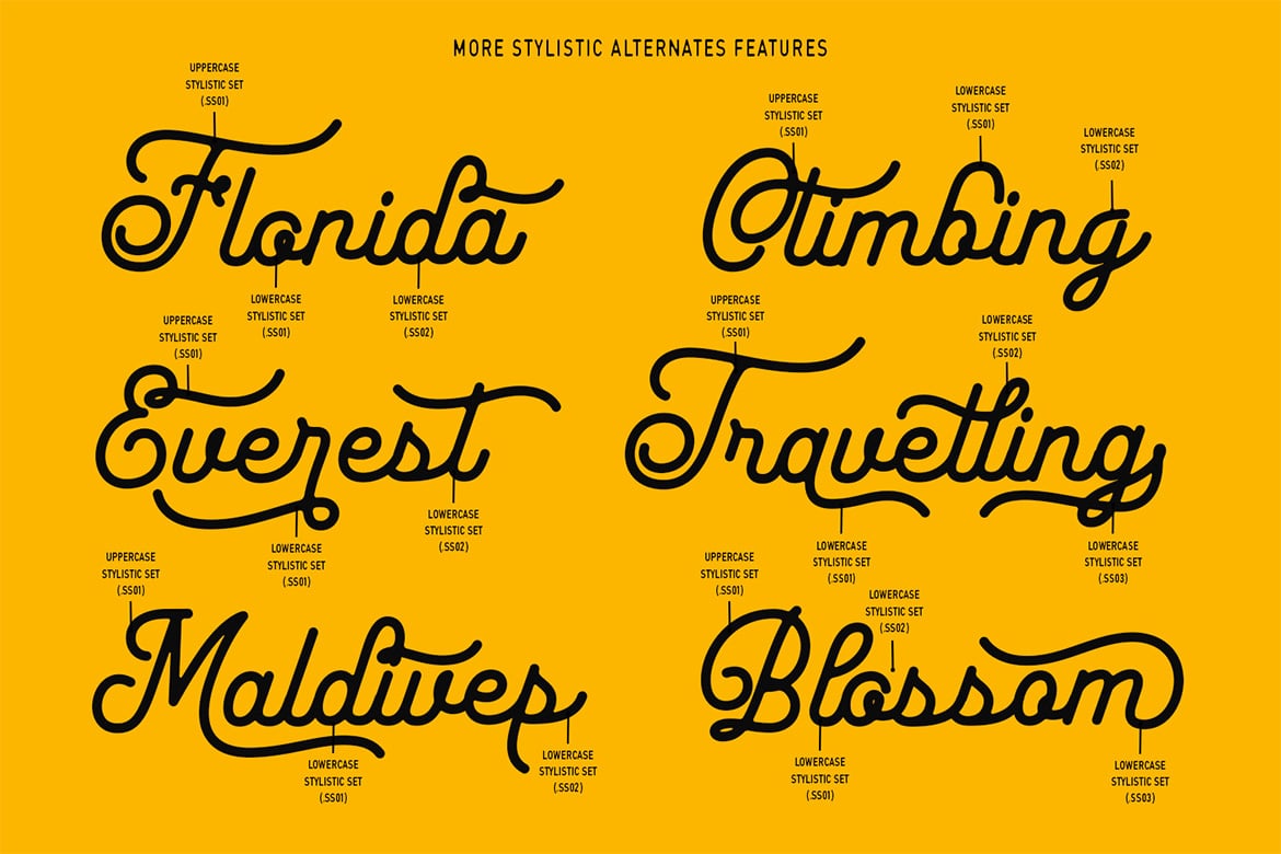 Yoriglo - Monoline Script Font Character Map